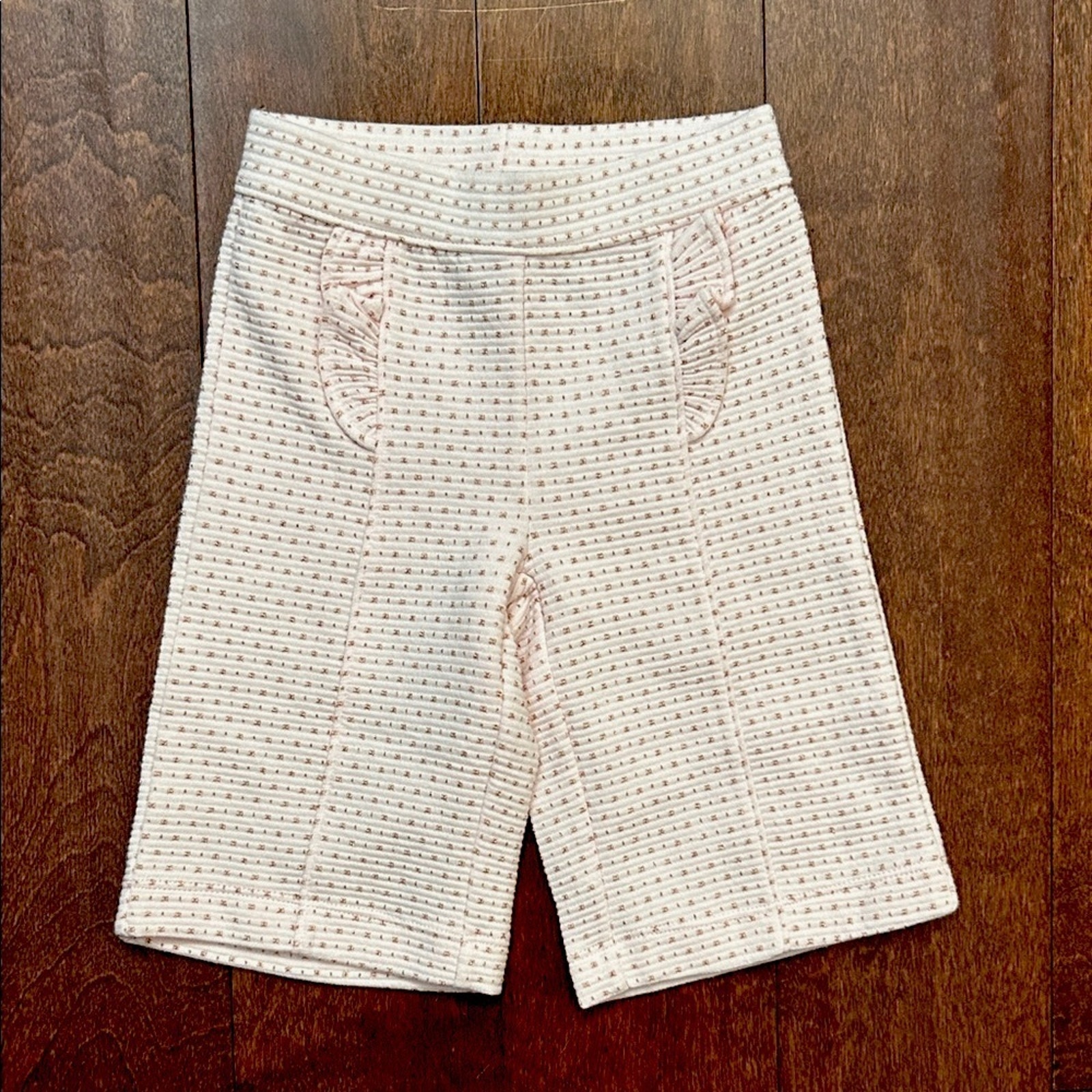 Janie And Jack Pink Textured Knit Pants With Metallic Copper Dots, Size 6-12 M
